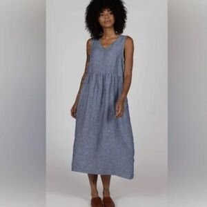 Pyne & Smith No. 21 V Neck Sleeveless Linen Dress in Oxford Chambray Size XS
